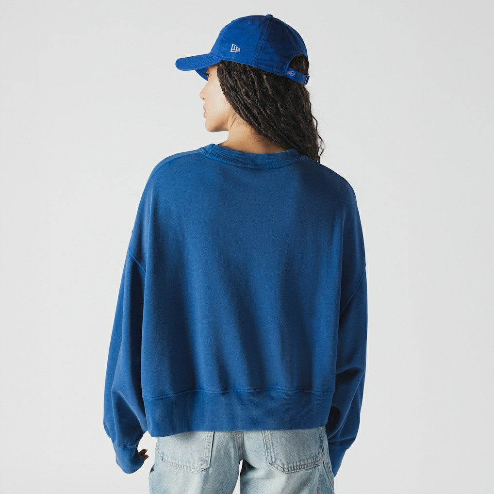 Buffalo Bills New Era Women's Oversized Throwback Mineral Wash Crew Neck Sweatshirt Royal | NFL