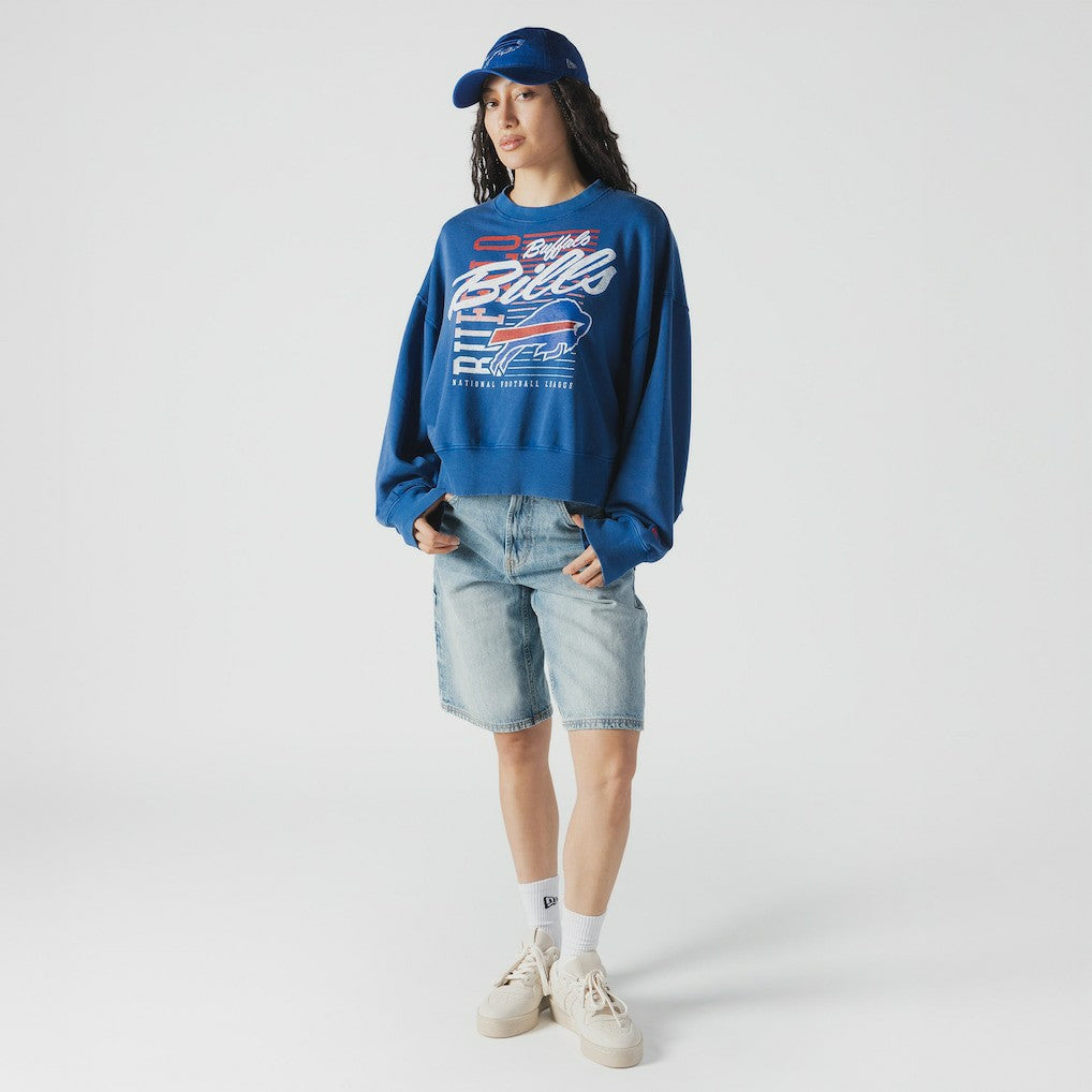 Buffalo Bills New Era Women's Oversized Throwback Mineral Wash Crew Neck Sweatshirt Royal | NFL