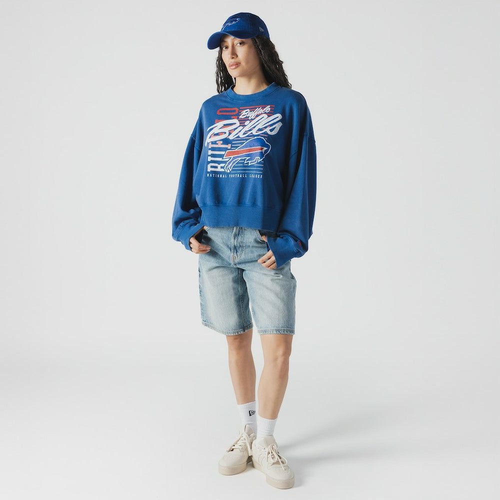 Buffalo Bills New Era Women's Oversized Throwback Mineral Wash Crew Neck Sweatshirt Royal | NFL