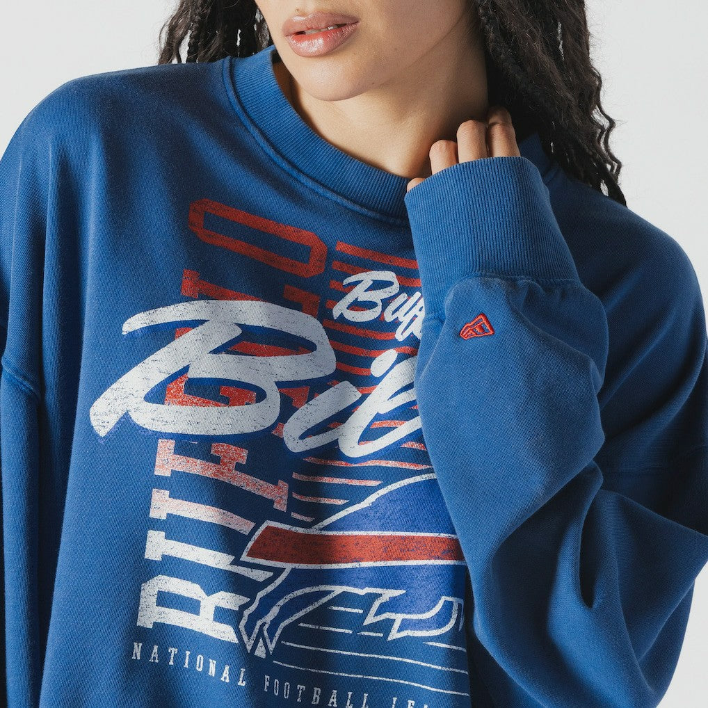 Buffalo Bills New Era Women's Oversized Throwback Mineral Wash Crew Neck Sweatshirt Royal | NFL