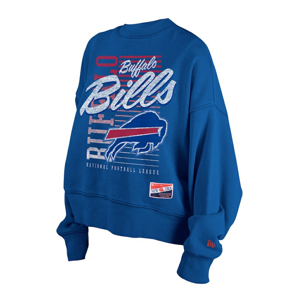 Buffalo Bills New Era Women's Oversized Throwback Mineral Wash Crew Neck Sweatshirt Royal | NFL