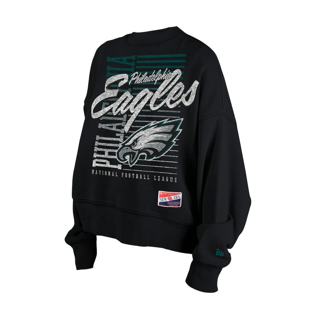 Philadelphia Eagles New Era Women's Oversized Throwback Mineral Wash Crew Neck Sweatshirt Black | NFL