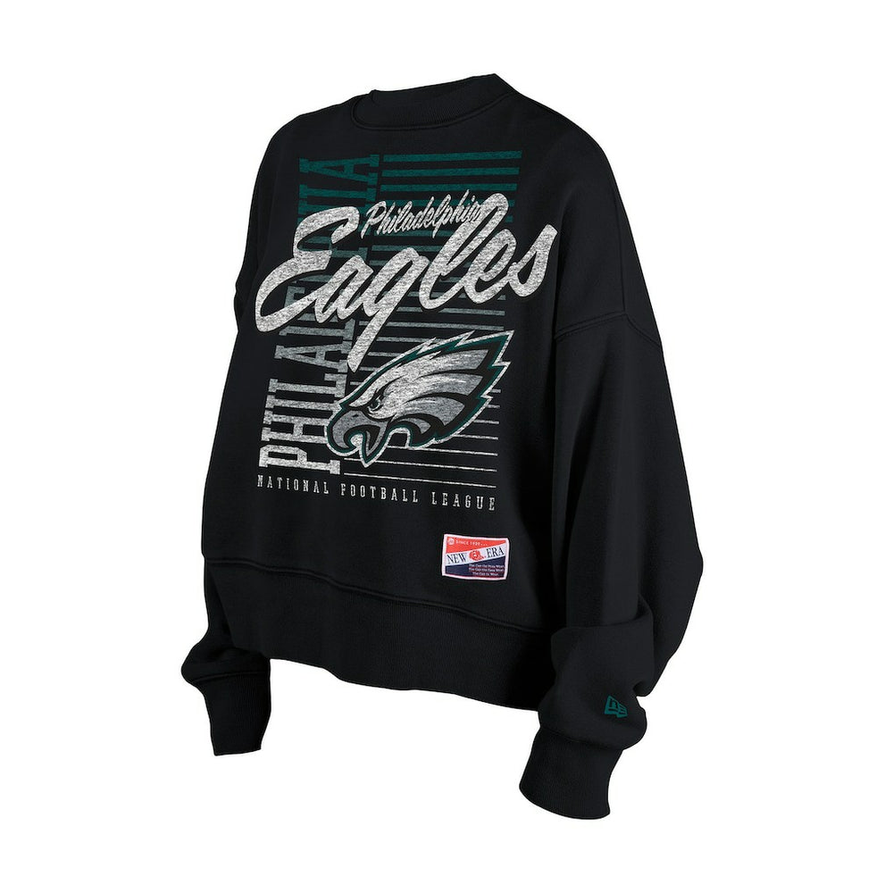 Philadelphia Eagles New Era Women's Oversized Throwback Mineral Wash Crew Neck Sweatshirt Black | NFL