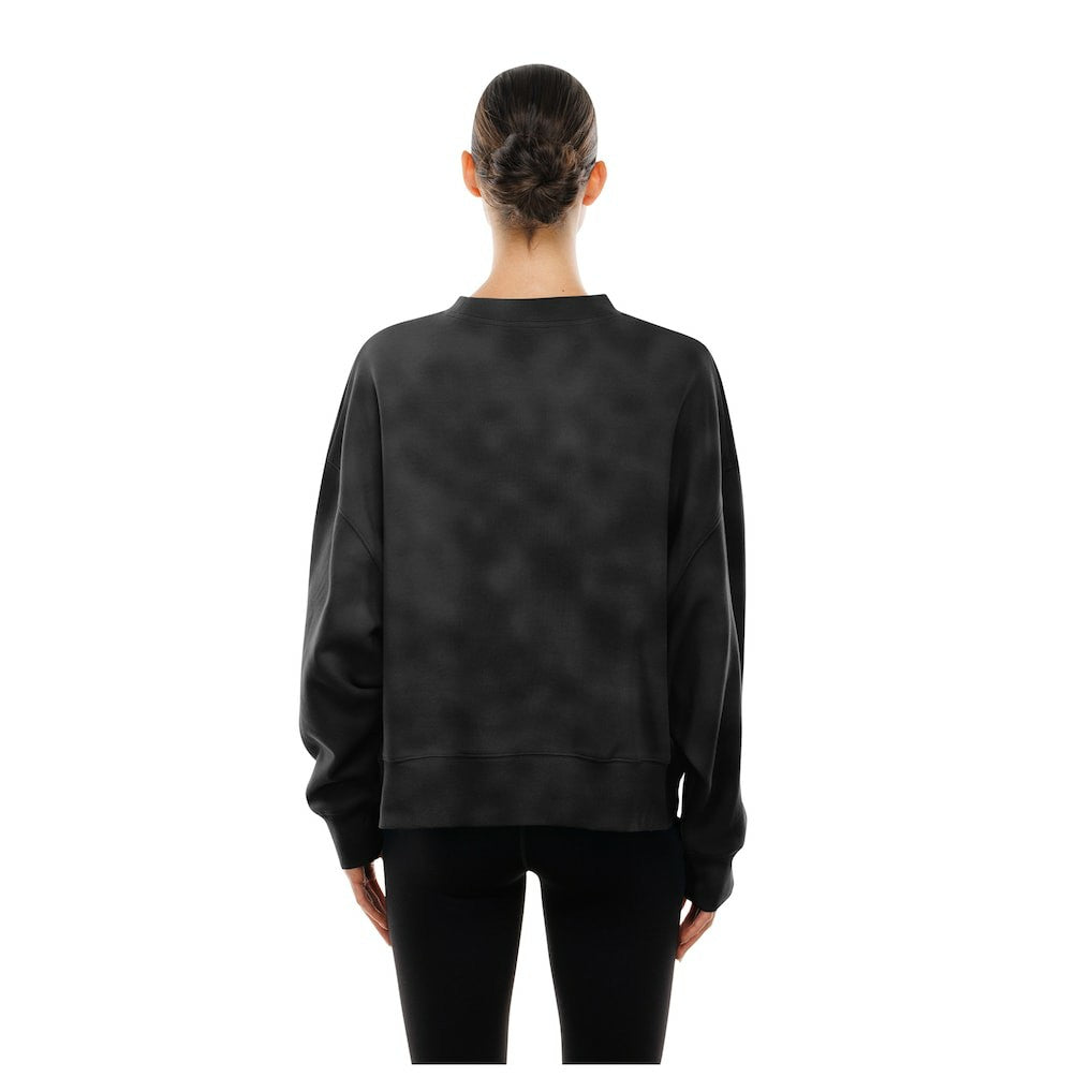 Pittsburgh Steelers New Era Women's Oversized Throwback Mineral Wash Crew Neck Sweatshirt Black | NFL