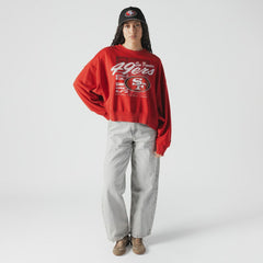 San Francisco 49ers New Era Women's Oversized Throwback Mineral Wash Crew Neck Sweatshirt Scarlet | NFL