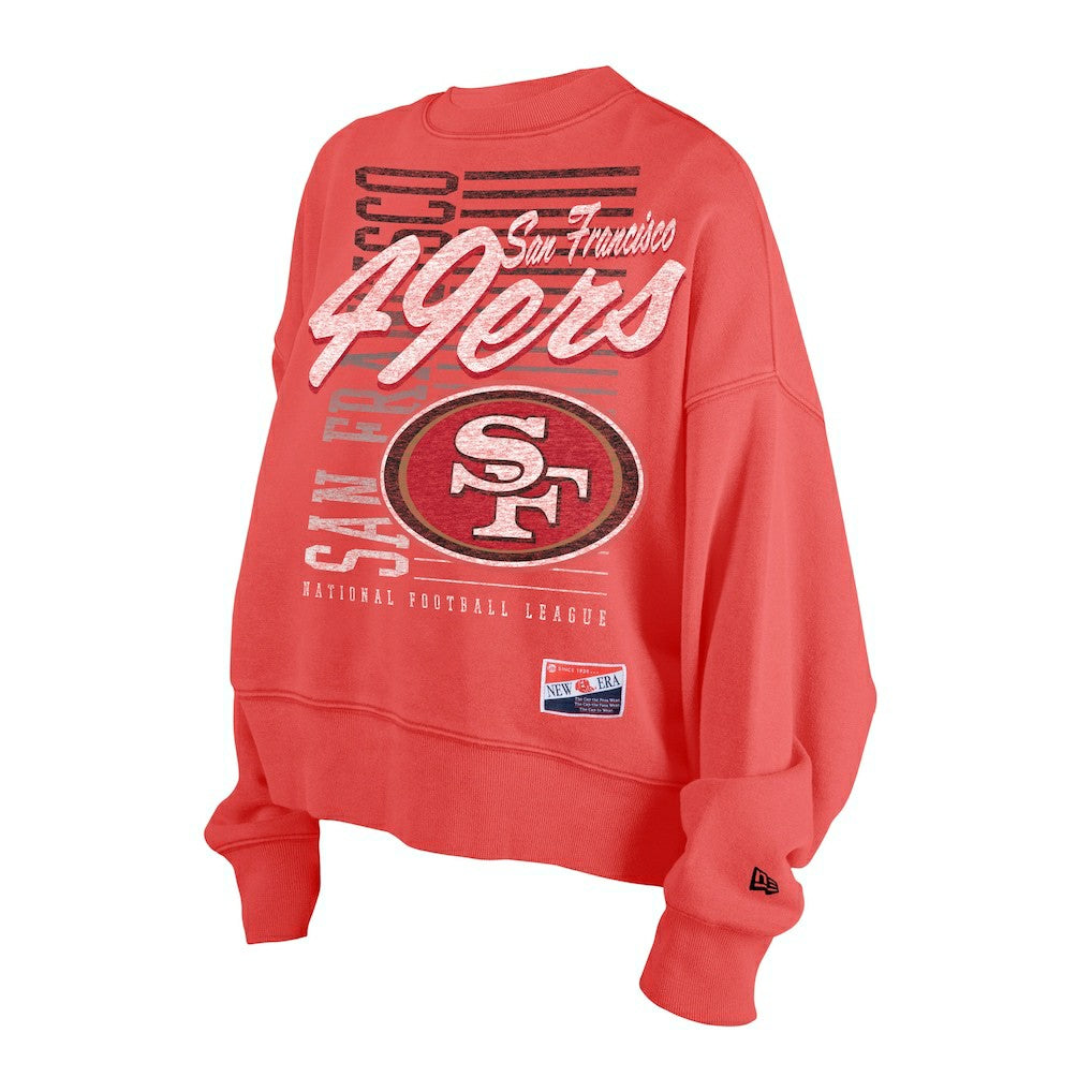 San Francisco 49ers New Era Women's Oversized Throwback Mineral Wash Crew Neck Sweatshirt Scarlet | NFL