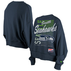 Seattle Seahawks New Era Women's Oversized Throwback Mineral Wash Crew Neck Sweatshirt College Navy | NFL