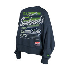 Seattle Seahawks New Era Women's Oversized Throwback Mineral Wash Crew Neck Sweatshirt College Navy | NFL