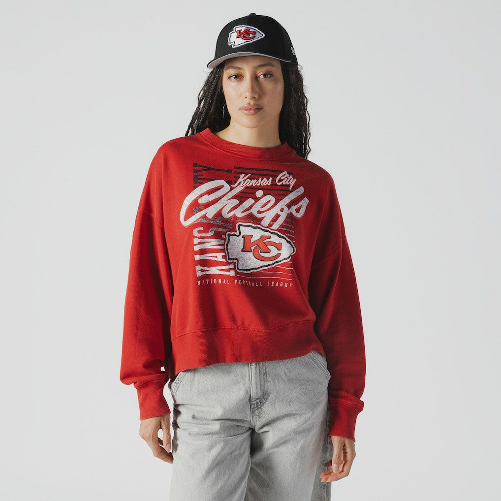 Kansas City Chiefs New Era Women's Oversized Throwback Mineral Wash Crew Neck Sweatshirt Red | NFL