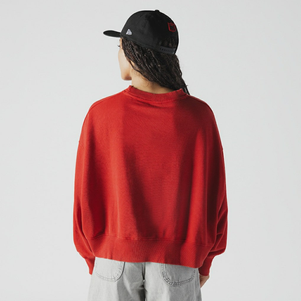Kansas City Chiefs New Era Women's Oversized Throwback Mineral Wash Crew Neck Sweatshirt Red | NFL