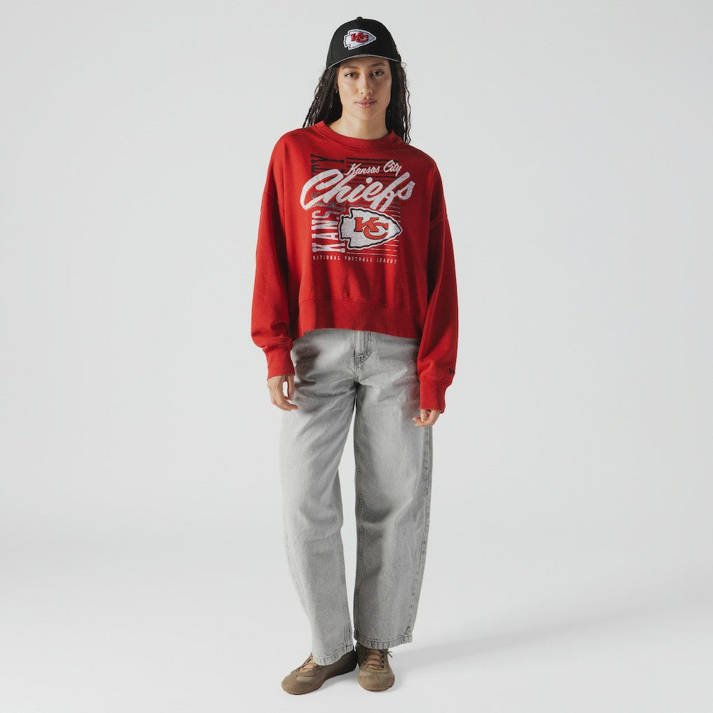 Kansas City Chiefs New Era Women's Oversized Throwback Mineral Wash Crew Neck Sweatshirt Red | NFL