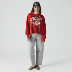 Kansas City Chiefs New Era Women's Oversized Throwback Mineral Wash Crew Neck Sweatshirt Red | NFL