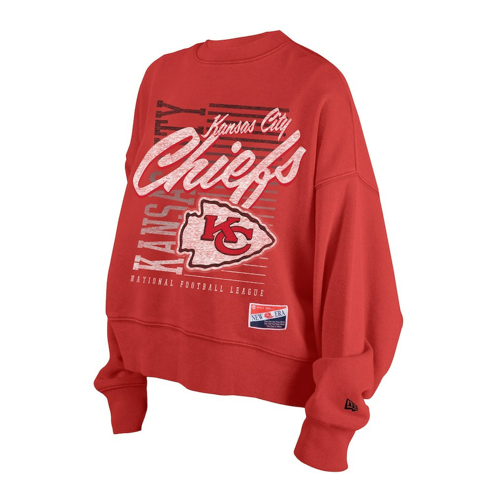 Kansas City Chiefs New Era Women's Oversized Throwback Mineral Wash Crew Neck Sweatshirt Red | NFL