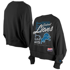 Detroit Lions New Era Women's Oversized Throwback Mineral Wash Crew Neck Sweatshirt Black | NFL