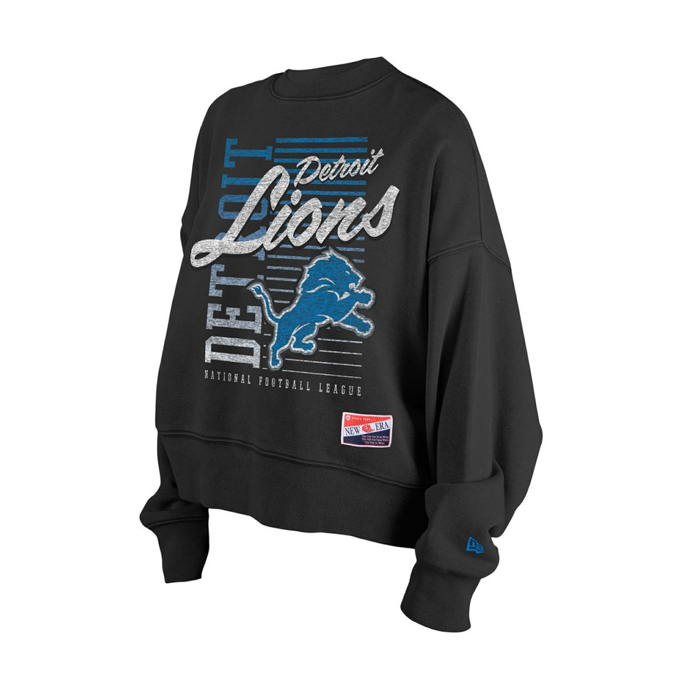 Detroit Lions New Era Women's Oversized Throwback Mineral Wash Crew Neck Sweatshirt Black | NFL