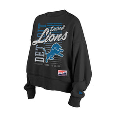 Detroit Lions New Era Women's Oversized Throwback Mineral Wash Crew Neck Sweatshirt Black | NFL