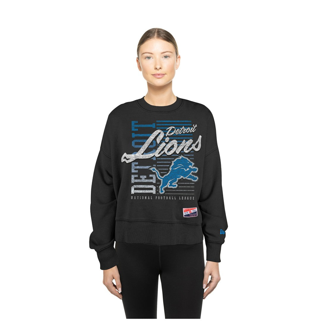 Detroit Lions New Era Women's Oversized Throwback Mineral Wash Crew Neck Sweatshirt Black | NFL