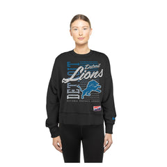Detroit Lions New Era Women's Oversized Throwback Mineral Wash Crew Neck Sweatshirt Black | NFL