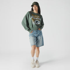 Green Bay Packers New Era Women's Oversized Throwback Mineral Wash Crew Neck Sweatshirt Green | NFL