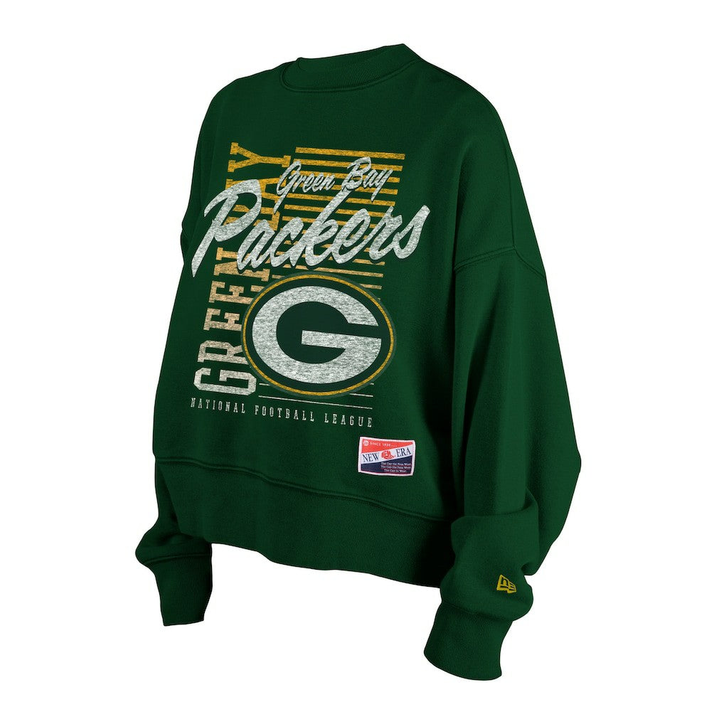 Green Bay Packers New Era Women's Oversized Throwback Mineral Wash Crew Neck Sweatshirt Green | NFL