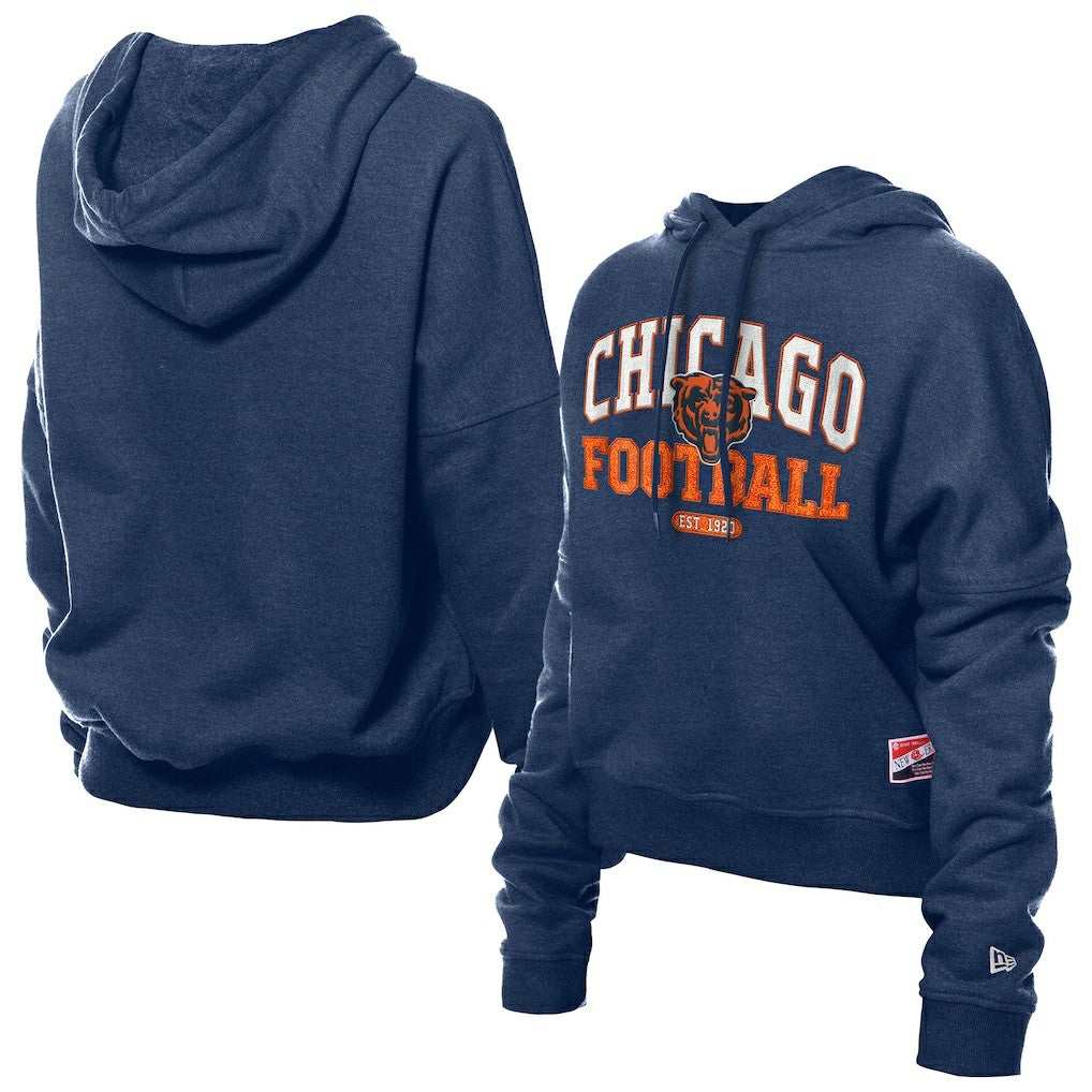 Chicago Bears New Era Women's Throwback Boxy Hoodie Sweatshirt Navy | NFL