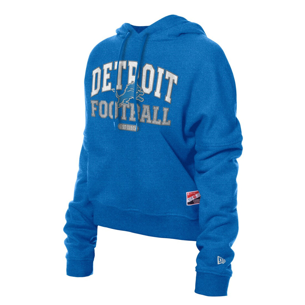 Detroit Lions New Era Women's Throwback Boxy Hoodie Sweatshirt Blue | NFL