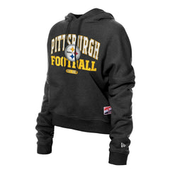 Pittsburgh Steelers New Era Women's Throwback Boxy Hoodie Sweatshirt Black | NFL