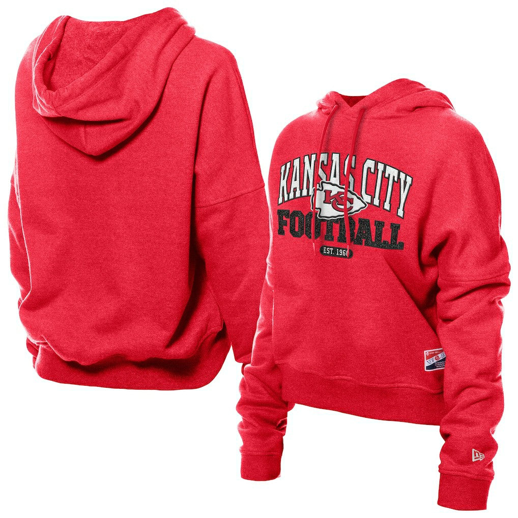 Kansas City Chiefs New Era Women's Throwback Boxy Hoodie Sweatshirt Red | NFL