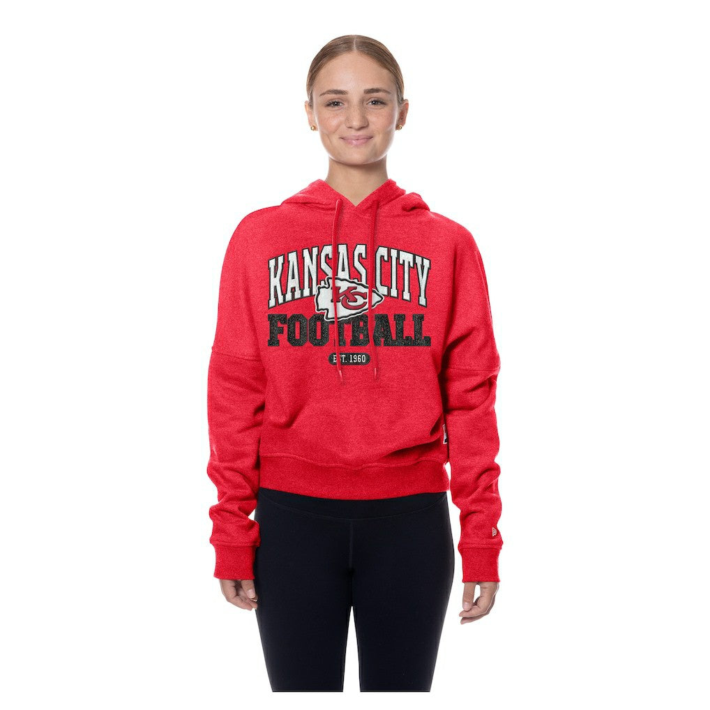 Kansas City Chiefs New Era Women's Throwback Boxy Hoodie Sweatshirt Red | NFL