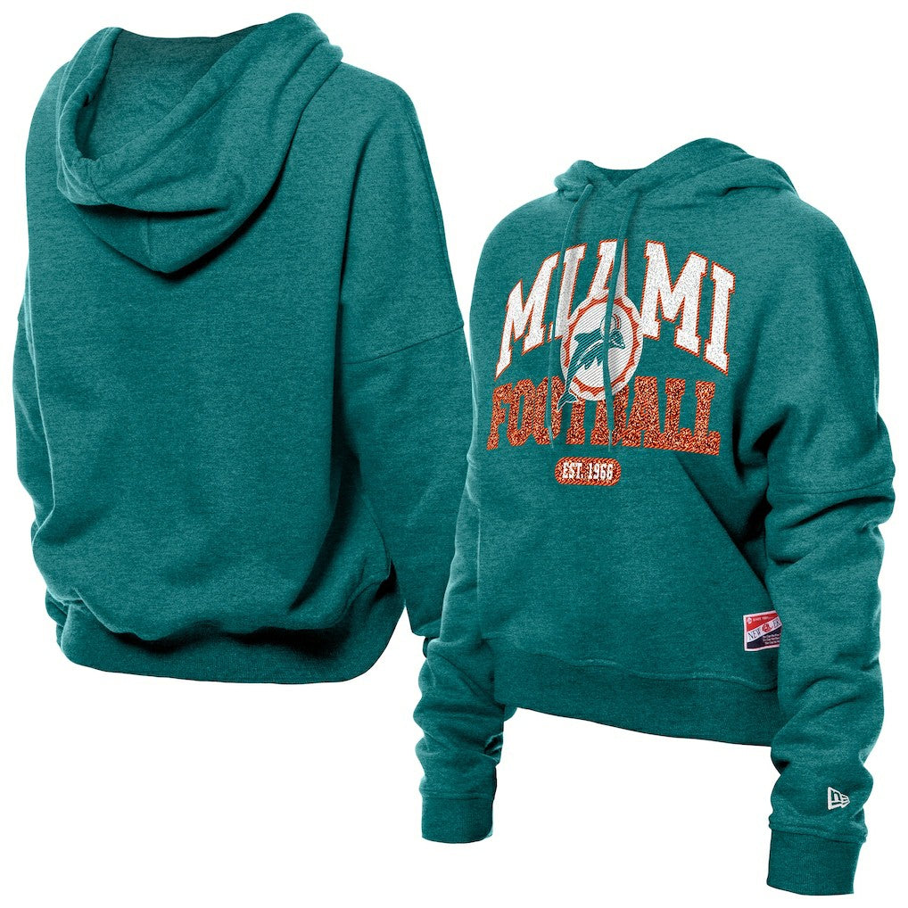 Miami Dolphins New Era Women's Throwback Boxy Hoodie Sweatshirt Aqua | NFL