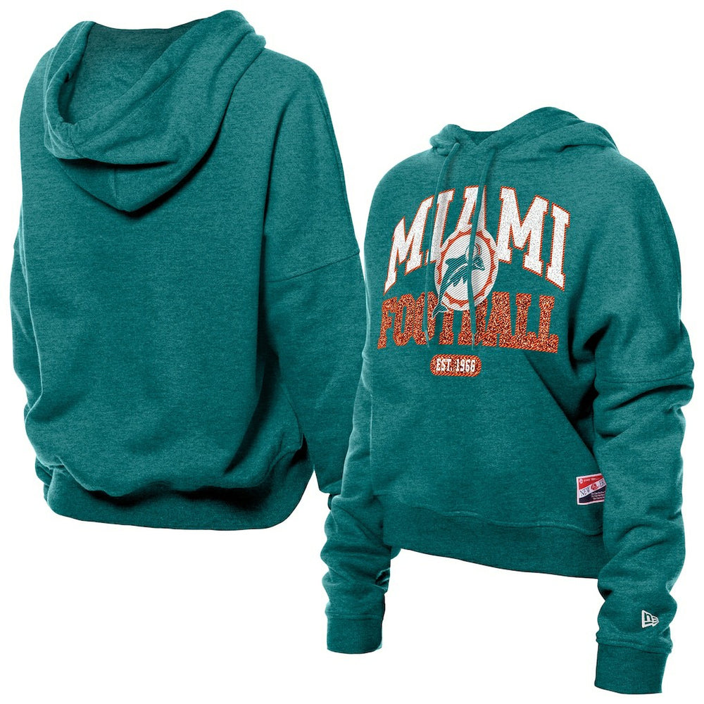 Miami Dolphins New Era Women's Throwback Boxy Hoodie Sweatshirt Aqua | NFL