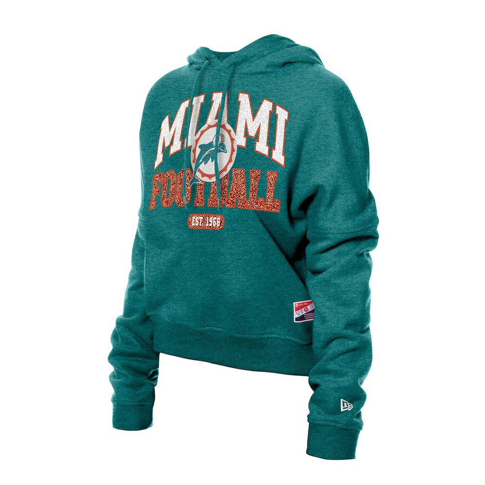Miami Dolphins New Era Women's Throwback Boxy Hoodie Sweatshirt Aqua | NFL
