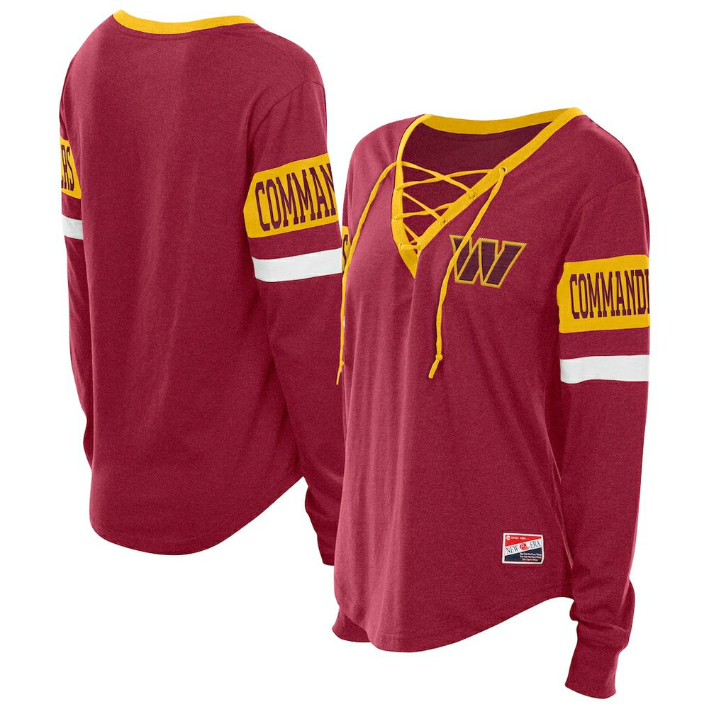 Washington Commanders New Era Women's Throwback Lace-Up Long-Sleeve T-Shirt Burgundy | NFL