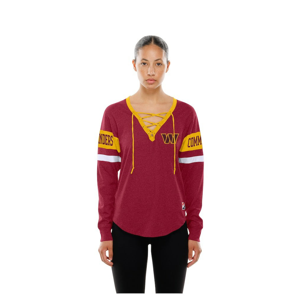 Washington Commanders New Era Women's Throwback Lace-Up Long-Sleeve T-Shirt Burgundy | NFL