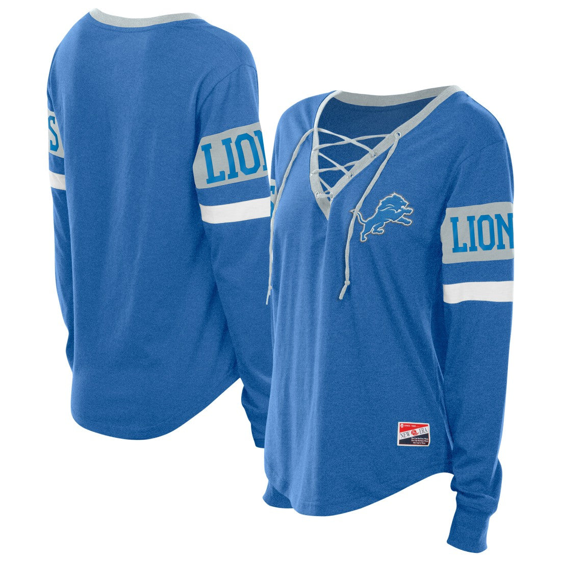 Detroit Lions New Era Women's Throwback Lace-Up Long-Sleeve T-Shirt Blue | NFL