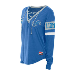 Detroit Lions New Era Women's Throwback Lace-Up Long-Sleeve T-Shirt Blue | NFL