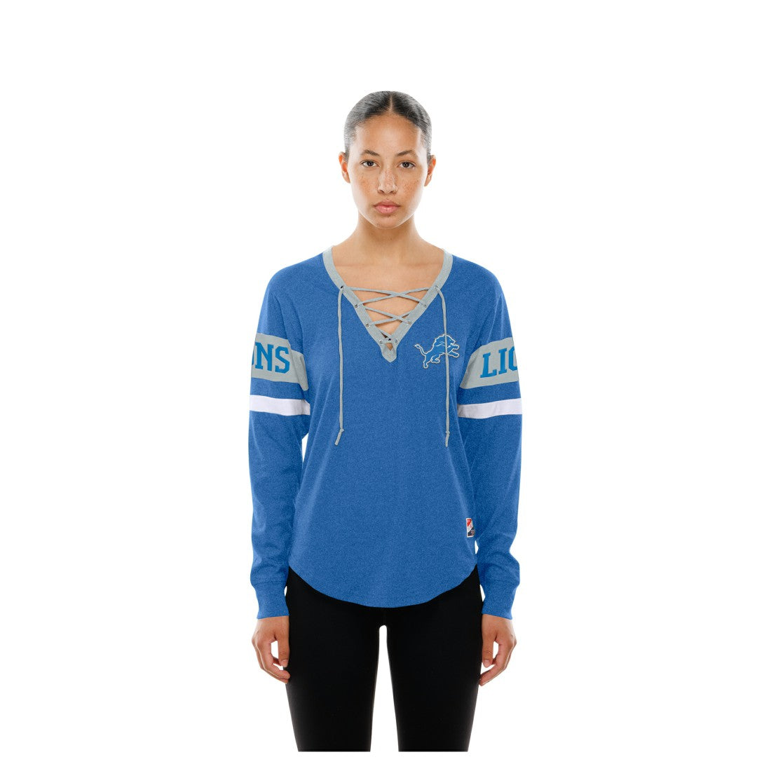 Detroit Lions New Era Women's Throwback Lace-Up Long-Sleeve T-Shirt Blue | NFL