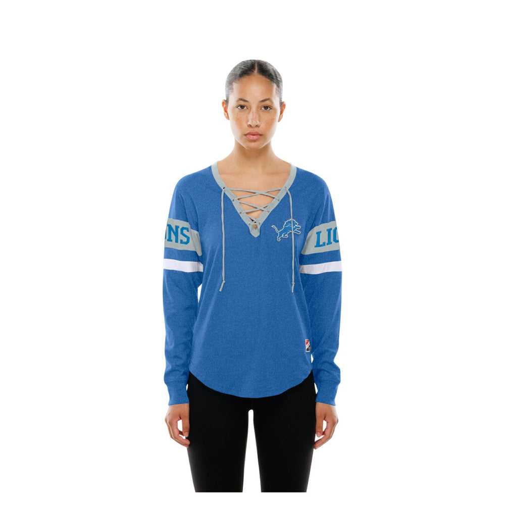 Detroit Lions New Era Women's Throwback Lace-Up Long-Sleeve T-Shirt Blue | NFL