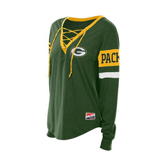 Green Bay Packers New Era Women's Throwback Lace-Up Long-Sleeve T-Shirt Green | NFL