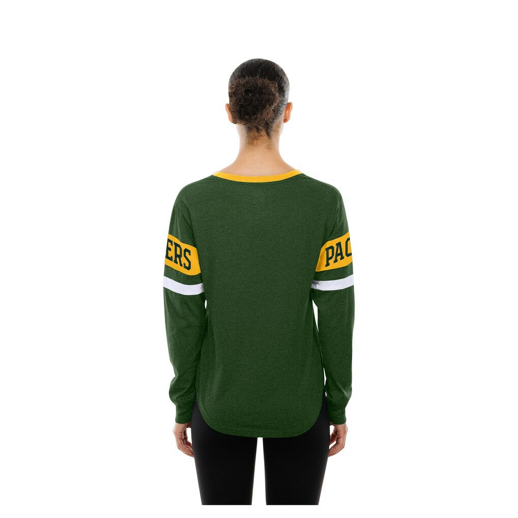 Green Bay Packers New Era Women's Throwback Lace-Up Long-Sleeve T-Shirt Green | NFL