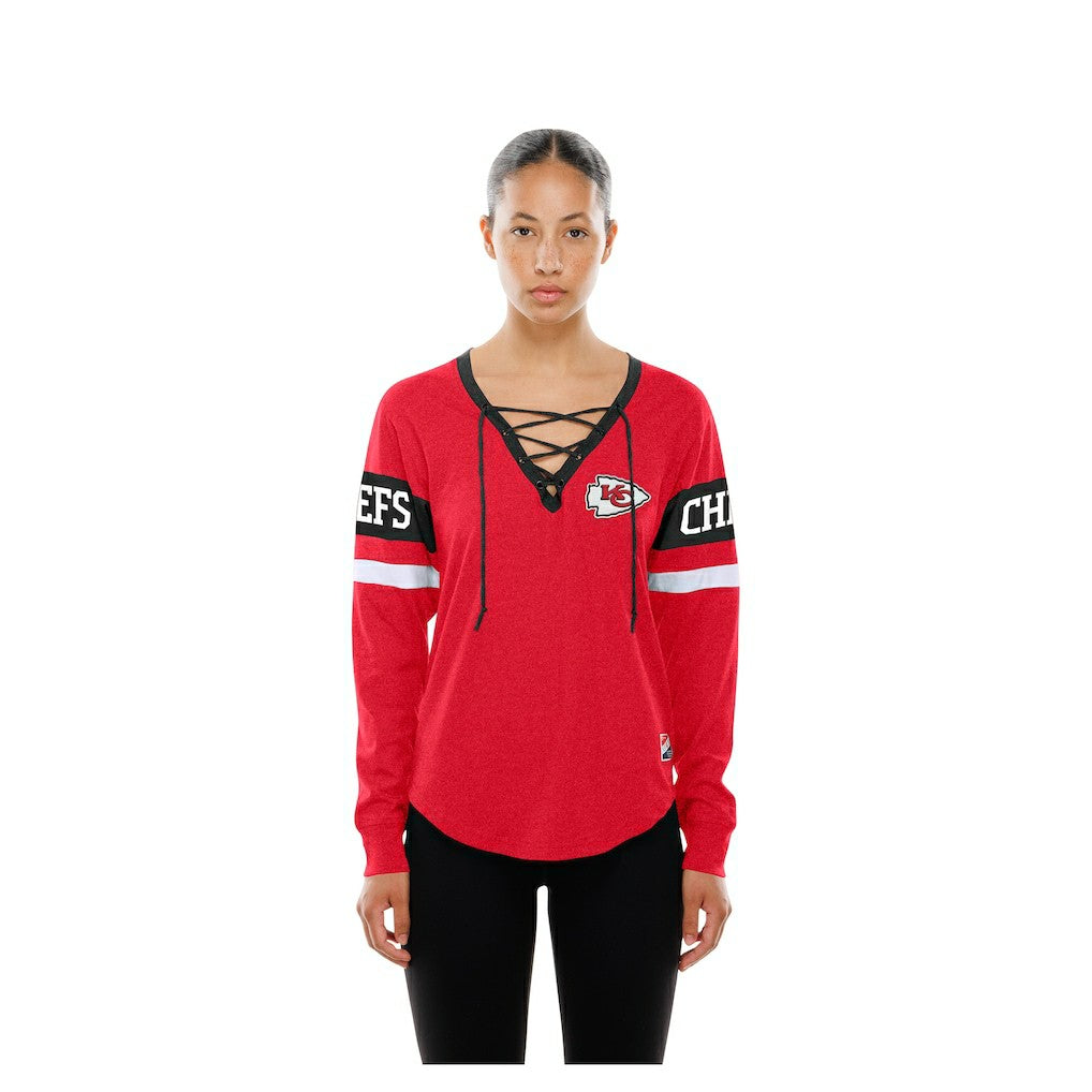 Kansas City Chiefs New Era Women's Throwback Lace-Up Long-Sleeve T-Shirt Red | NFL