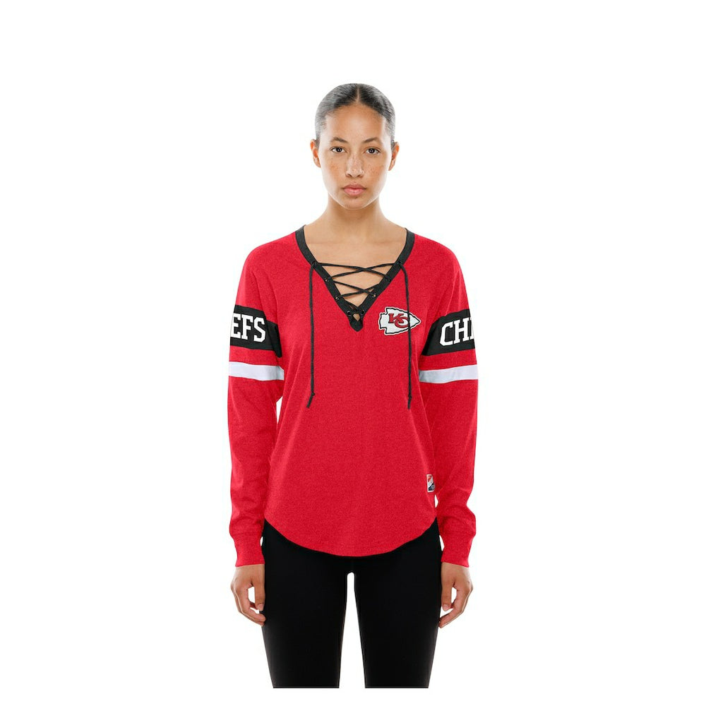 Kansas City Chiefs New Era Women's Throwback Lace-Up Long-Sleeve T-Shirt Red | NFL