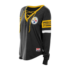 Pittsburgh Steelers New Era Women's Throwback Lace-Up Long-Sleeve T-Shirt Black | NFL