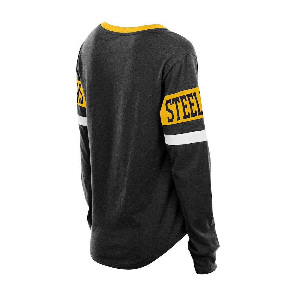 Pittsburgh Steelers New Era Women's Throwback Lace-Up Long-Sleeve T-Shirt Black | NFL