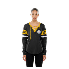 Pittsburgh Steelers New Era Women's Throwback Lace-Up Long-Sleeve T-Shirt Black | NFL