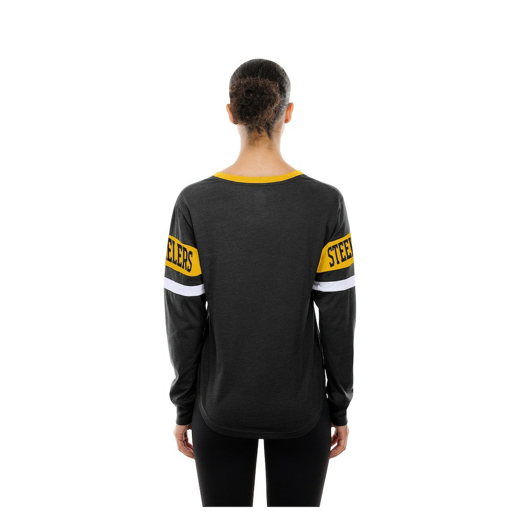Pittsburgh Steelers New Era Women's Throwback Lace-Up Long-Sleeve T-Shirt Black | NFL