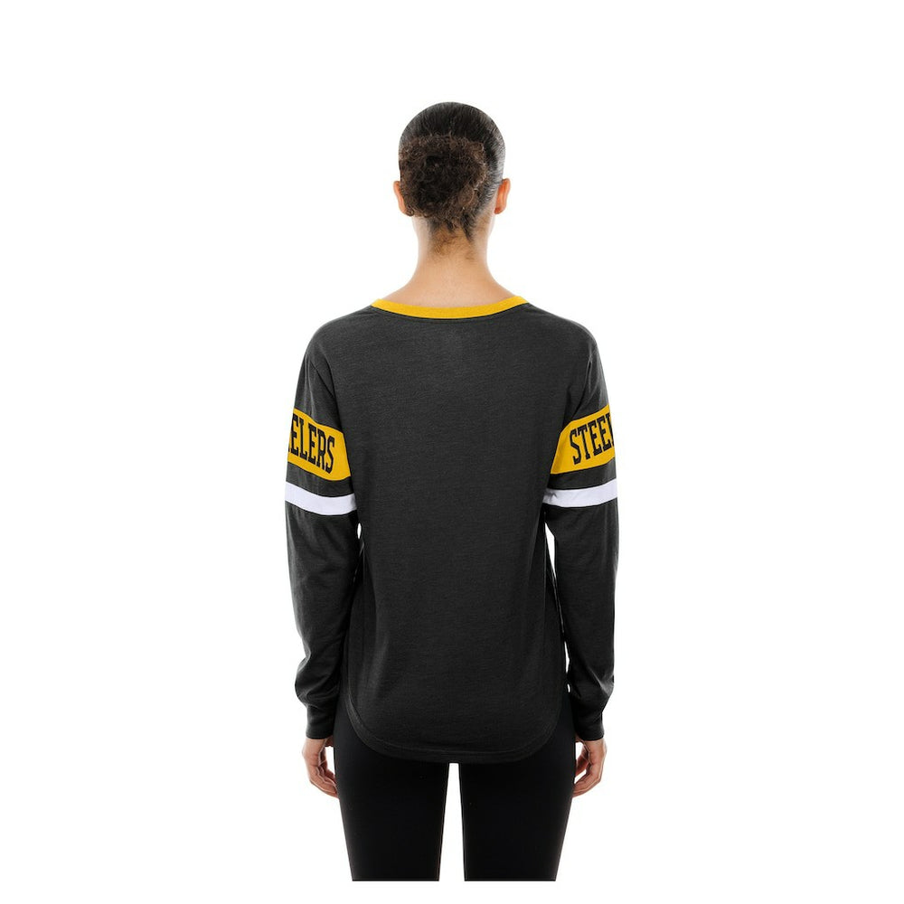 Pittsburgh Steelers New Era Women's Throwback Lace-Up Long-Sleeve T-Shirt Black | NFL