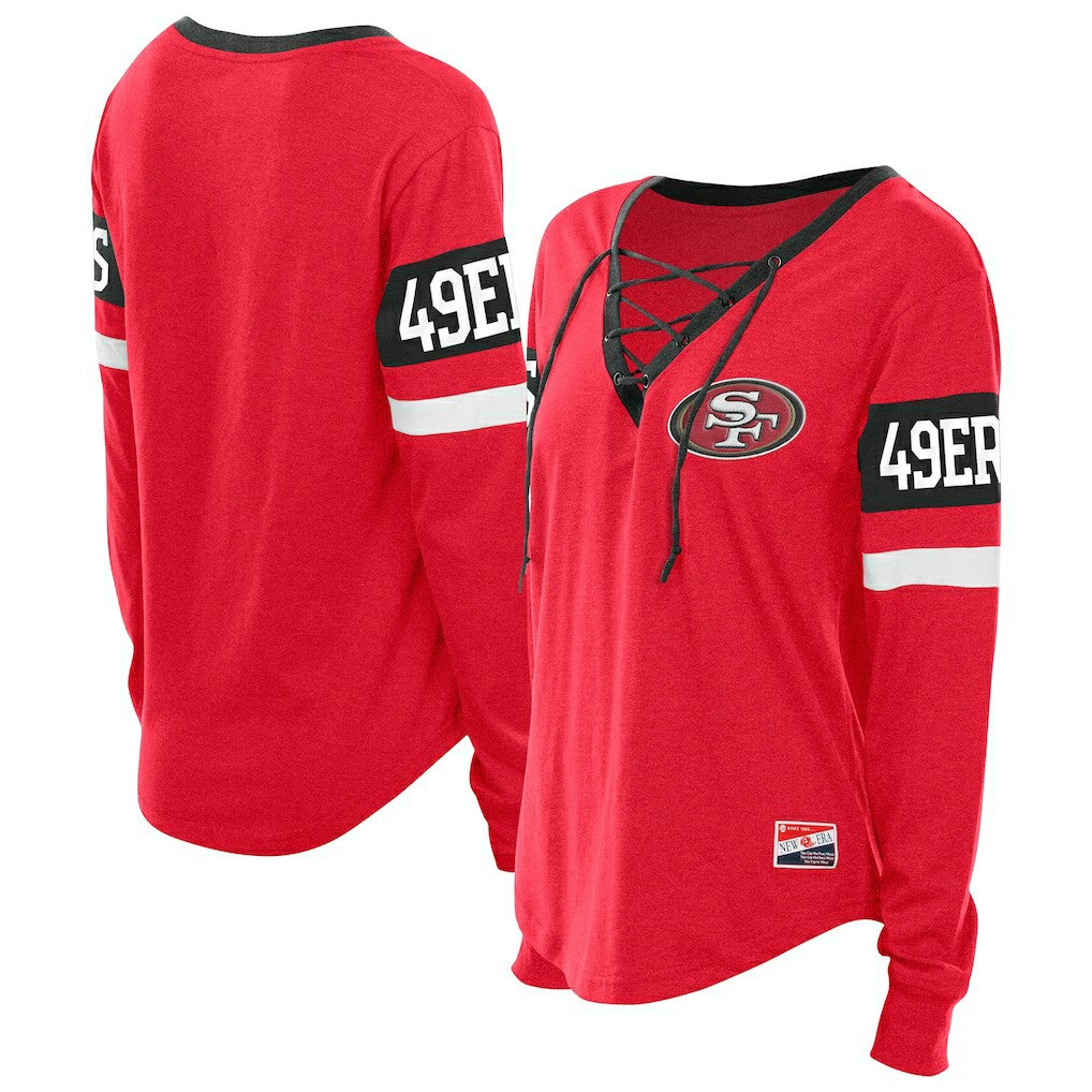 San Francisco 49ers New Era Women's Throwback Lace-Up Long-Sleeve T-Shirt Scarlet | NFL