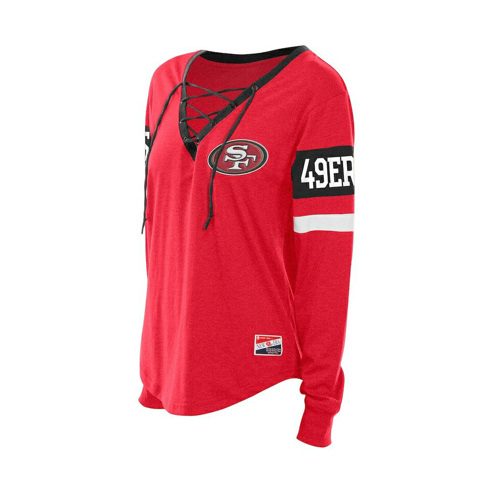 San Francisco 49ers New Era Women's Throwback Lace-Up Long-Sleeve T-Shirt Scarlet | NFL