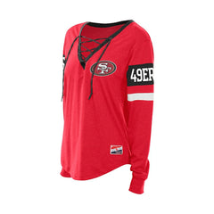 San Francisco 49ers New Era Women's Throwback Lace-Up Long-Sleeve T-Shirt Scarlet | NFL